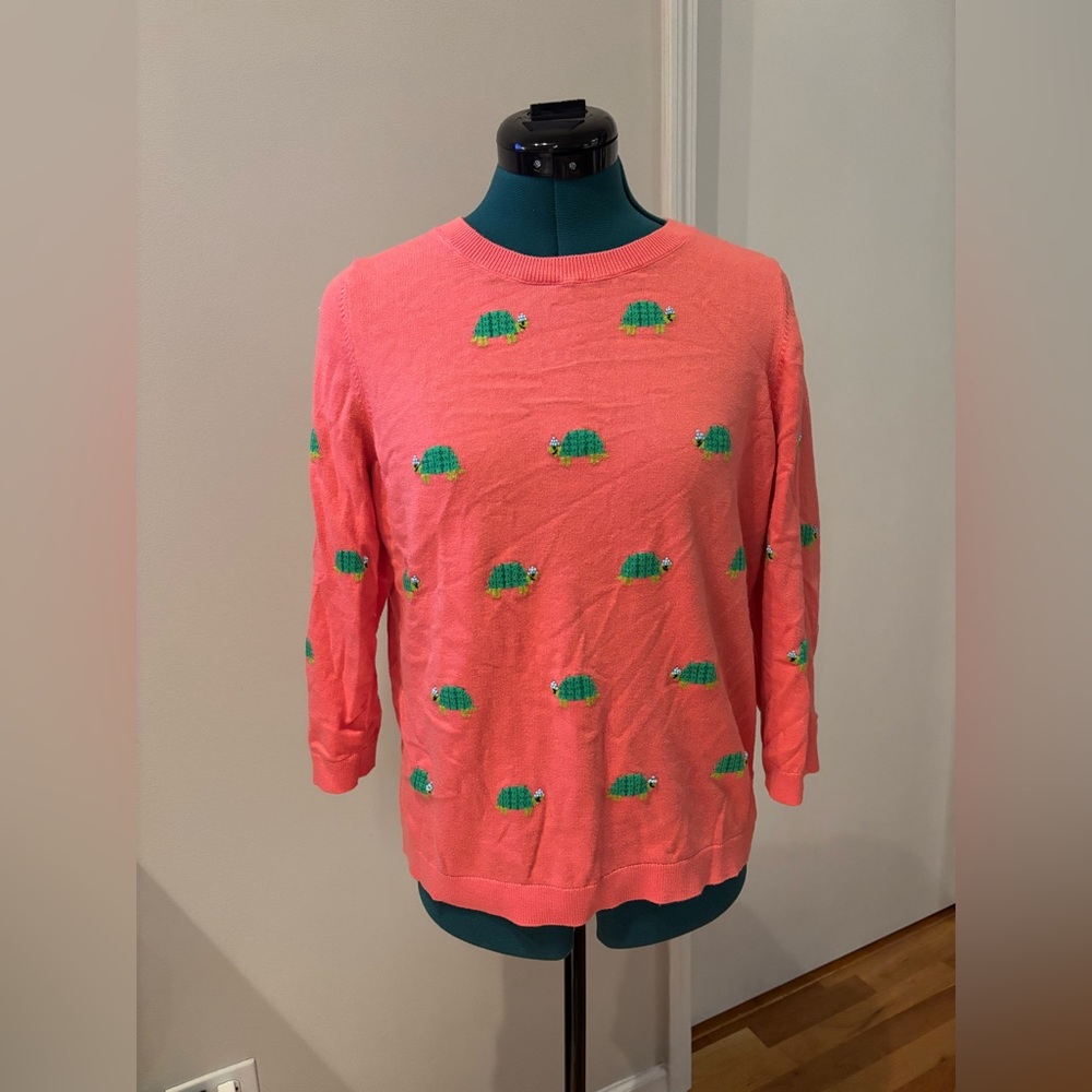 🍂🐢 Talbots Coral Sweater with Turtle Pattern, Large tag